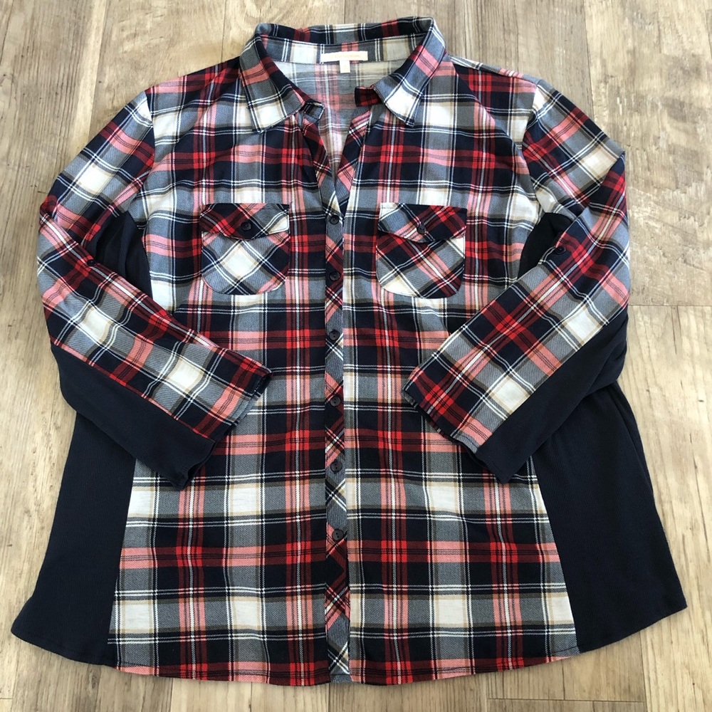 G Collection Navy Flannel Print Shirt.